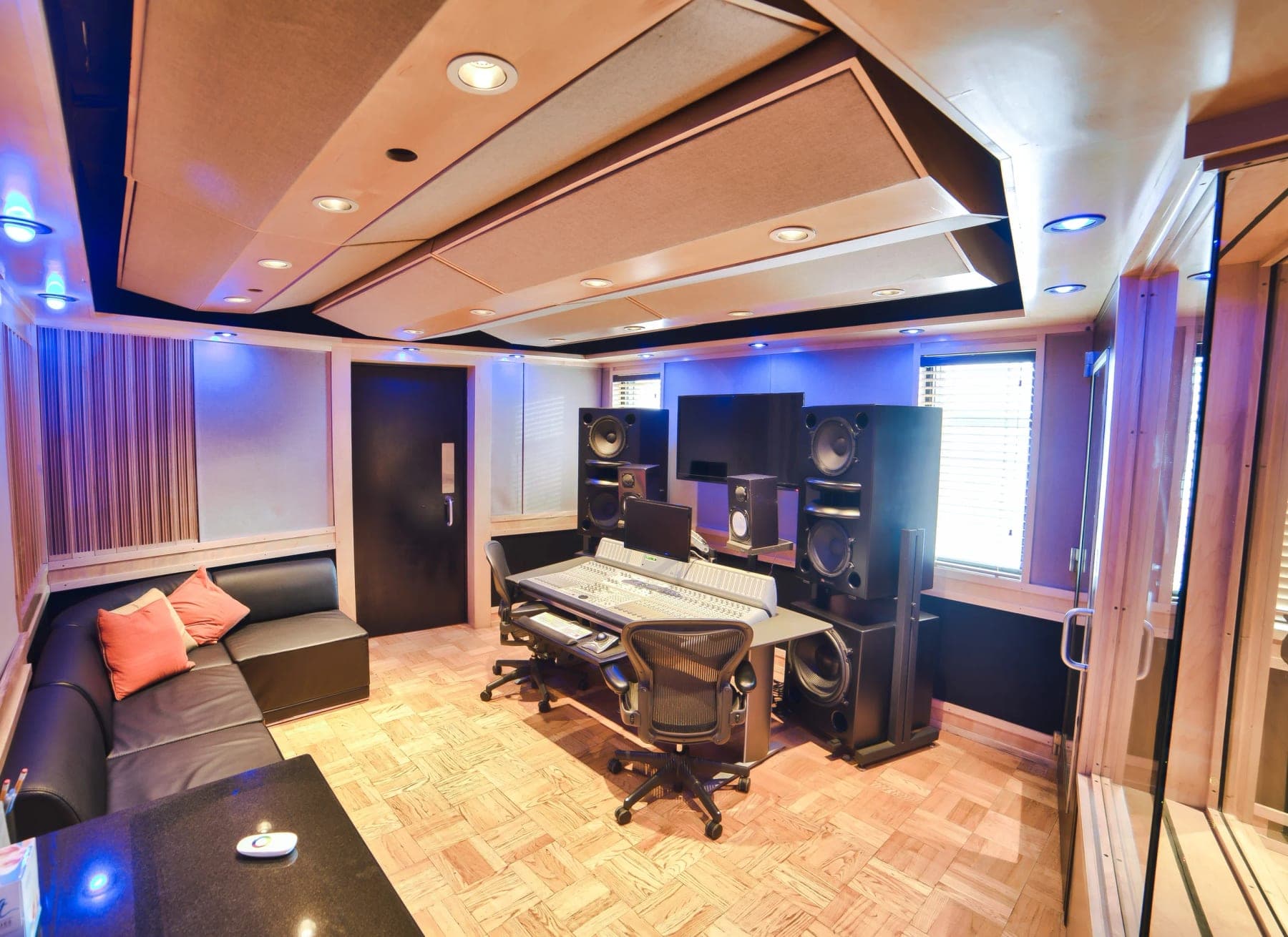 Augspurger monitoring and the console at Quad Recording Studios
